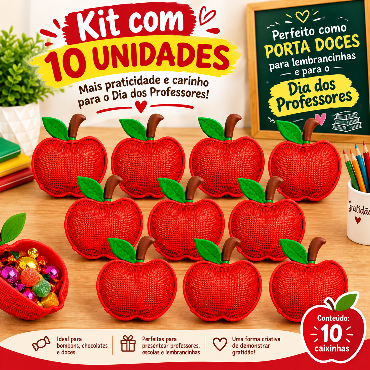 Kit Caixinhas Maçã Porta Doces Lembrancinha Dia dos Professores - Imagem 2