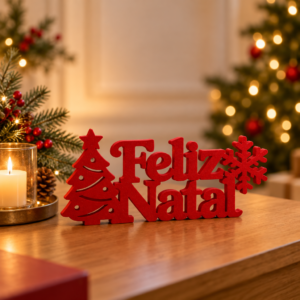 Enfeite de Mesa Feliz Natal 3D Vermelho – Decoração Natalina