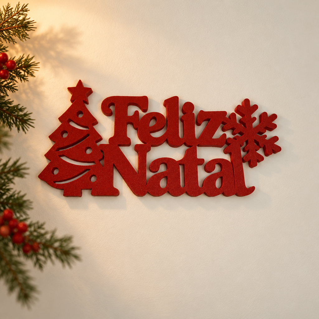 Enfeite de Mesa Feliz Natal 3D Vermelho - Decoração Natalina - Imagem 3